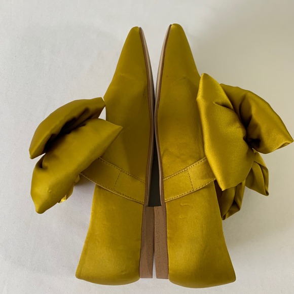 Jeffrey Campbell Anthropologie Flats 7.5 Yellow Satin Oversized Big Bow Coquette - Picture 8 of 12
